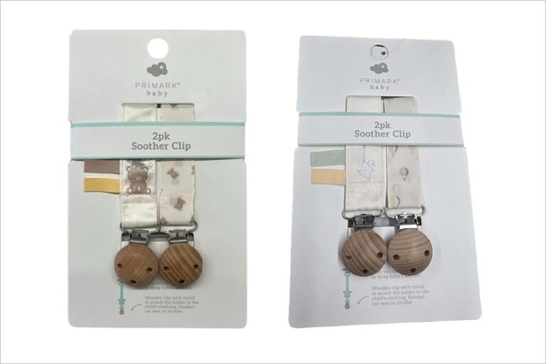 Terugroepactie fopspenen met clip Balloon en Baby Bear van Primark